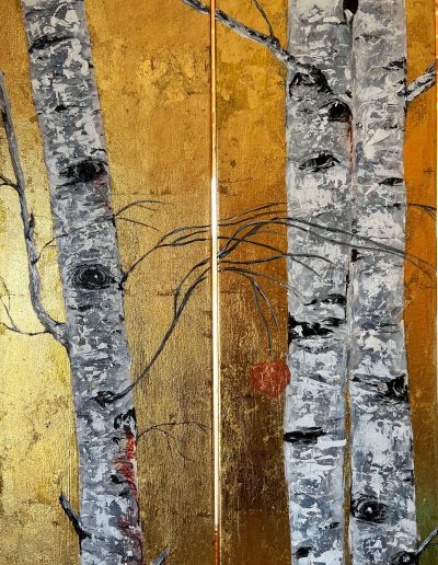 The last leaf of autumn - 24" x 36" mixed media on gold