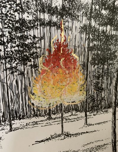 Self Portrait - Pen and ink with gouache and 24 karat gold leaf