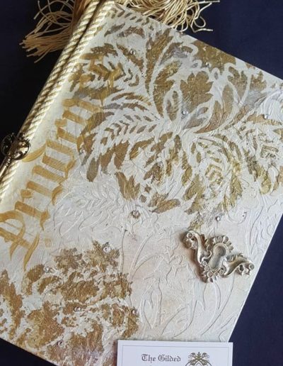 Hand painted custom ordered book - raised stencils with metallic gold and chalk paint