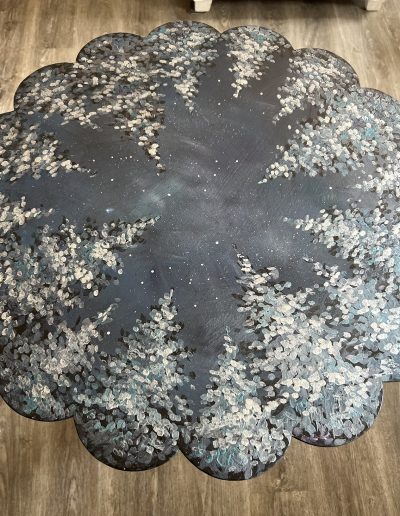 As I Gaze in the Starry Sky 5 - Custom painted scalloped round table with chalk, paint and metals